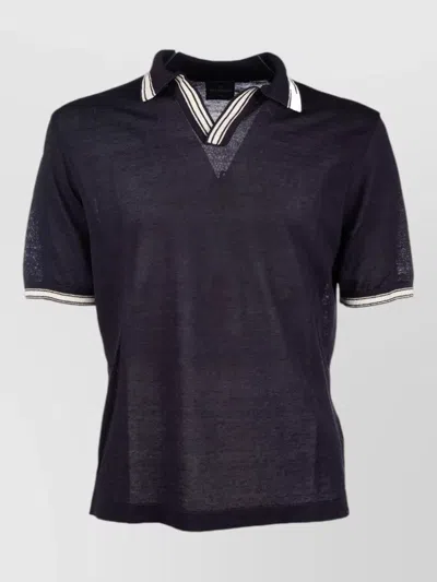 Paul & Shark Short Sleeve Sheer Polo Striped Collar In Black