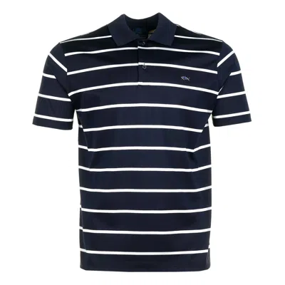 Paul & Shark Short Sleeve Striped Metal Shark Logo Polo Shirt Navy In Multi
