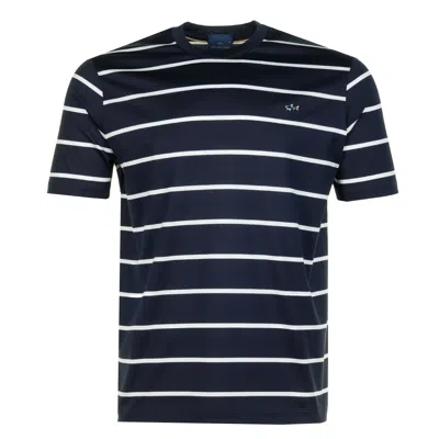 Paul & Shark Short Sleeve Striped Metal Shark Logo T Shirt Navy In Blue