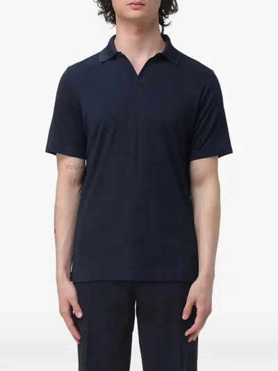 Paul & Shark Short-sleeve V-neck Polo Shirt In Blue