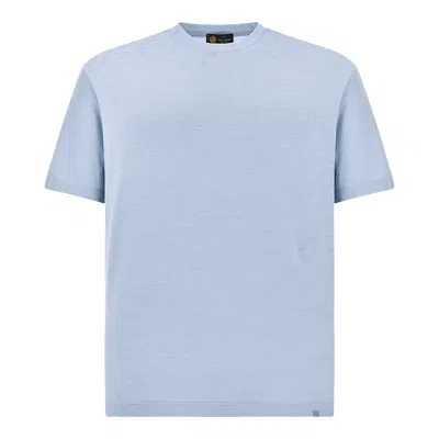 Paul & Shark Silk And Cotton T-shirt With Micro Stripe Pattern In Blue