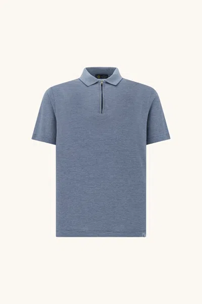 Paul & Shark Silk And Cotton Zip Polo In Blue