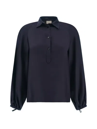 Paul & Shark Silk Balloon-sleeve Blouse In Blue