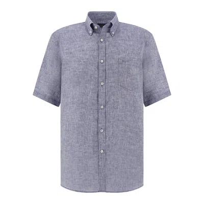 Paul & Shark Soffio Linen Shirt With Short Sleeves In Purple