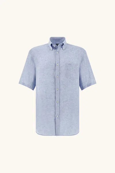 Paul & Shark Soffio Linen Shirt With Short Sleeves In Blue