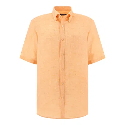 Paul & Shark Soffio Linen Shirt With Short Sleeves In Orange