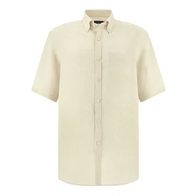 Paul & Shark Soffio Linen Shirt With Short Sleeves In Brown