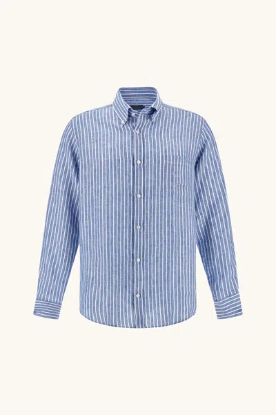 Paul & Shark Soffio Linen Shirt With Striped Pattern In Blue