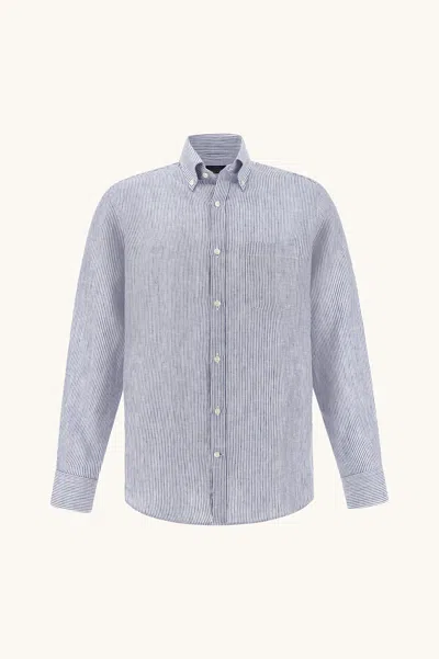 Paul & Shark Soffio Linen Shirt With Striped Pattern In Blue
