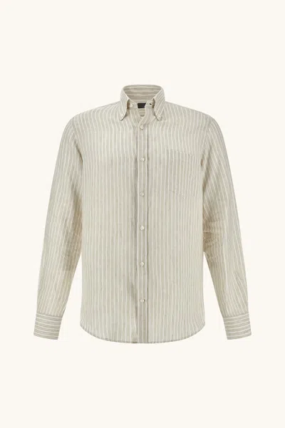 Paul & Shark Soffio Linen Shirt With Striped Pattern In Neutral