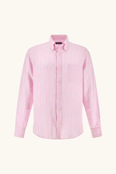 Paul & Shark Soffio Linen Shirt With Striped Pattern In Pink