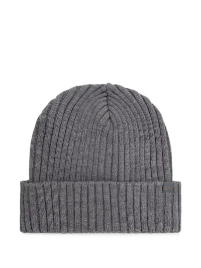 Paul & Shark Soft Cool Touch Ribbed-knit Beanie Hat In Gray
