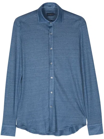 Paul & Shark Spread-collar Linen Shirt In Blue