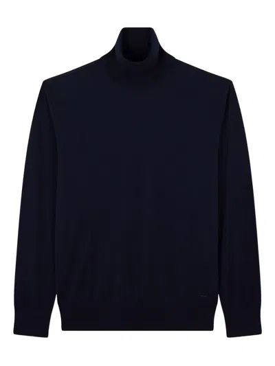 Paul & Shark Stretch Turtleneck Shark Embroidery Sweater In Blue