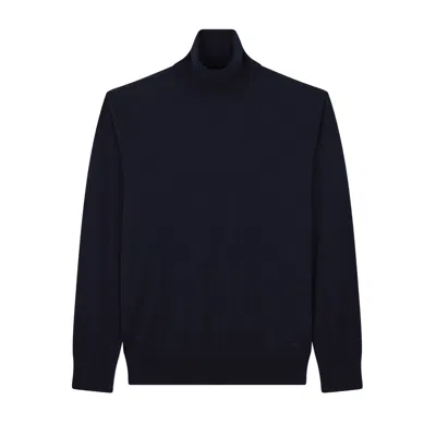 Paul & Shark Stretch Wool Turtleneck Sweater With Shark Embroidery In Blue