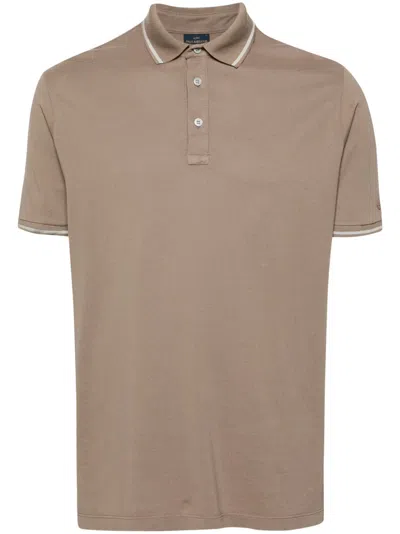Paul & Shark Striped-border Polo Shirt In Brown