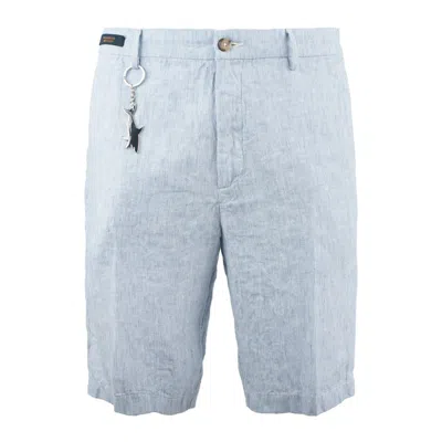 Paul & Shark Striped Linen Bermuda Shorts In Blue