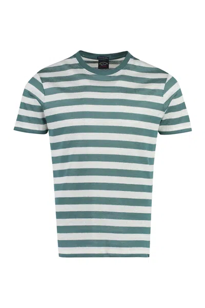 Paul & Shark Striped Linen-cotton Blend T-shirt In Green