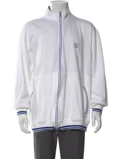 Pre-owned Paul & Shark Striped Mock Neck Sweatshirt In White