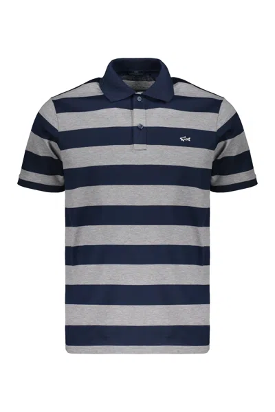 Paul & Shark Striped Polo In Blue And Gray In Multi