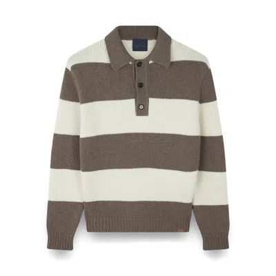 Paul & Shark Striped Re-wool Polo Shirt In Brown