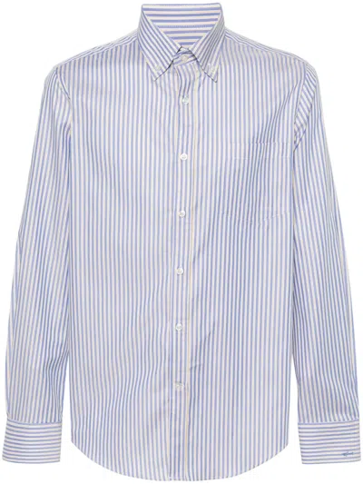 Paul & Shark Stripped Cotton Shirt In Blue