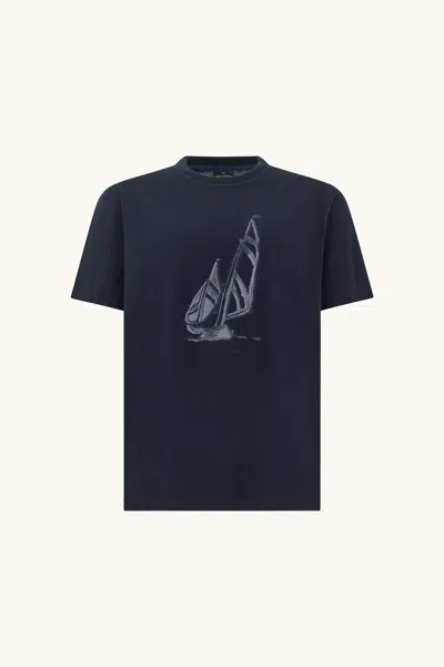 Paul & Shark Structured Cotton Jersey T-shirt With Graphic Print In Blue