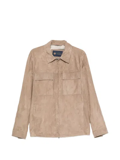 Paul & Shark Suede Panelled Jacket In Brown