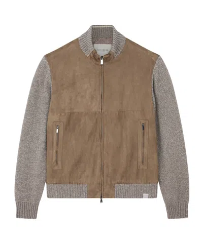 PAUL & SHARK SUEDE WOOL-PANELED BOMBER JACKET