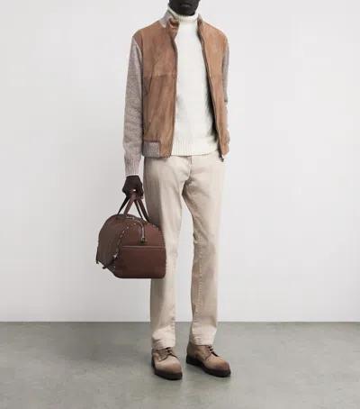 Paul & Shark Suede Zip-up Jacket In Sand