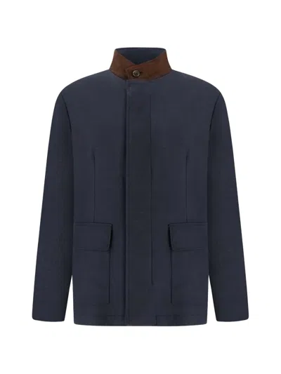 Paul & Shark Suede-trim Wool Coat In Blue
