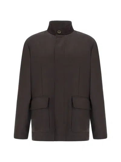 Paul & Shark Suede-trimmed Wool Jacket In Brown