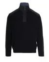 Paul & Shark Half-zip Denim-panel Sweater In Blue