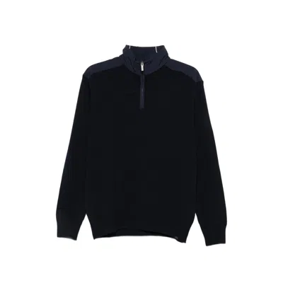 Paul & Shark Quarter-zip Panelled Sweater In Black