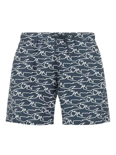 Paul & Shark Swimwear Portofino With Iconic Sharks Waves Print In Gray