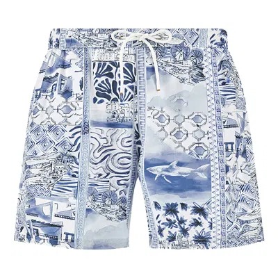 Paul & Shark Swimwear With Greece Voyage Print In Blue