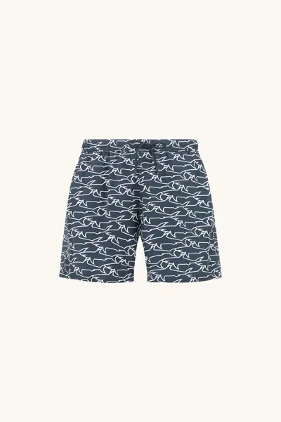 Paul & Shark Swimwear Portofino With Iconic Sharks Waves Print In Gray
