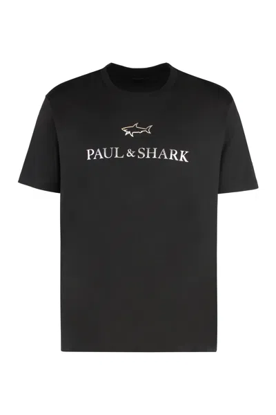 Paul & Shark T-shirt In Cotton Jersey With Logo Print In Black