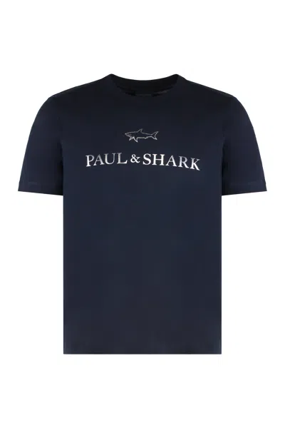 Paul & Shark T-shirt In Cotton Jersey With Logo Print In Blue