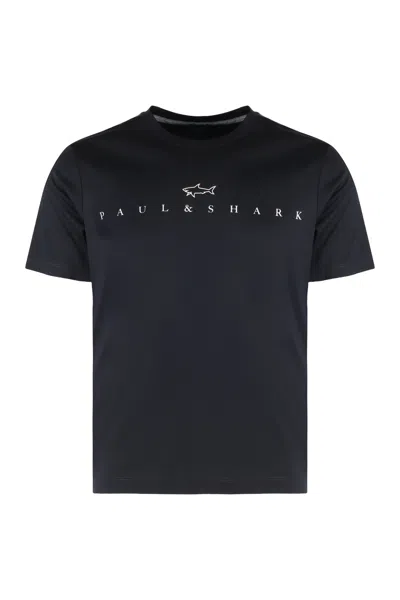 Paul & Shark T-shirt In Cotton Jersey With Logo Print In Black