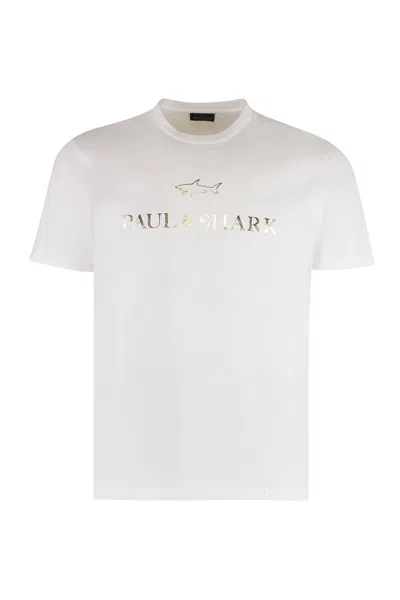 Paul & Shark Cotton Jersey Logo Print Crew Neck T-shirt In White