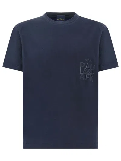 Paul & Shark Embroidered Cotton Jersey Crew Neck T Shirt In Blue