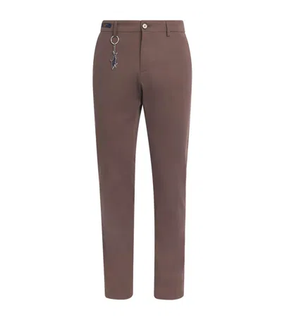 Paul & Shark Twill Straight Trousers In Brown