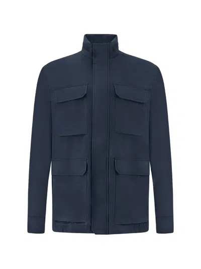 Paul & Shark Hooded Waterproof Military Jacket In Blue