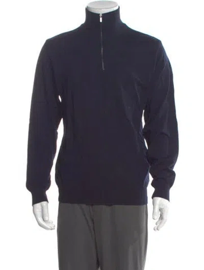 Pre-owned Paul & Shark Virgin Wool Mock Neck Pullover In Blue