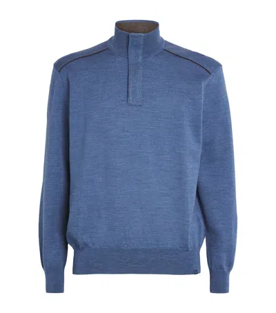 Paul & Shark Virgin Wool Quarter-zip Sweater In Blue