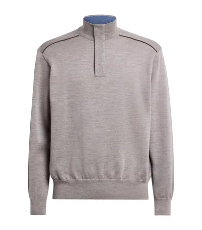 Paul & Shark Virgin Wool Quarter-zip Sweater In Gray