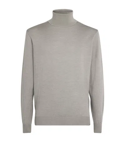 Paul & Shark Virgin Wool-silk Roll-neck Sweater In Gray