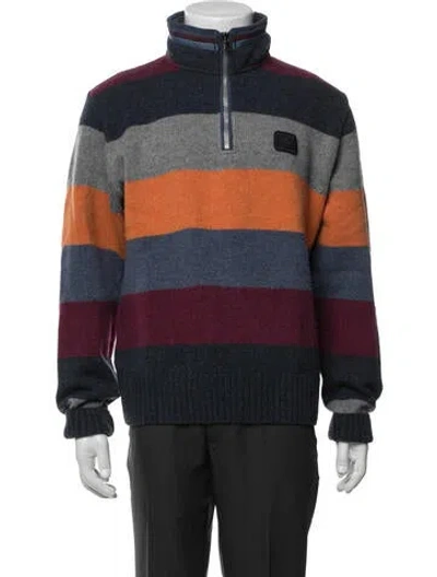 Pre-owned Paul & Shark Virgin Wool Striped Puffer Coat In Blue