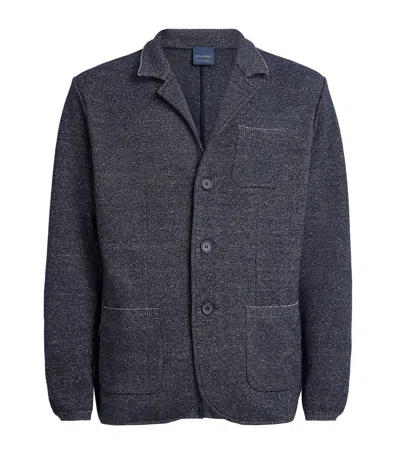 Paul & Shark Virgin Wool-linen Knitted Overshirt In Black